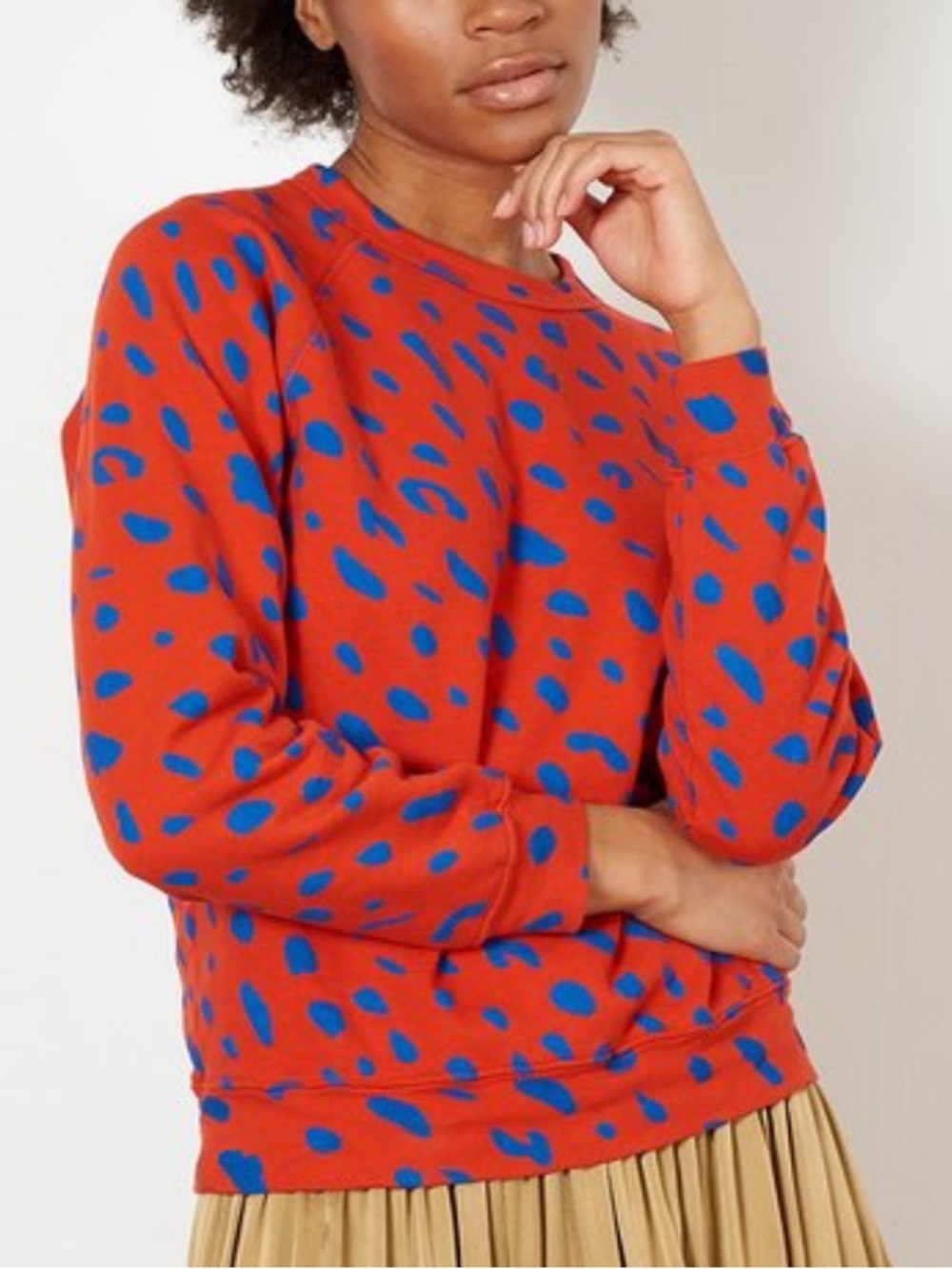 Clare V Le Court Sweatshirt Red/Cobalt Leopard, Medium EUC